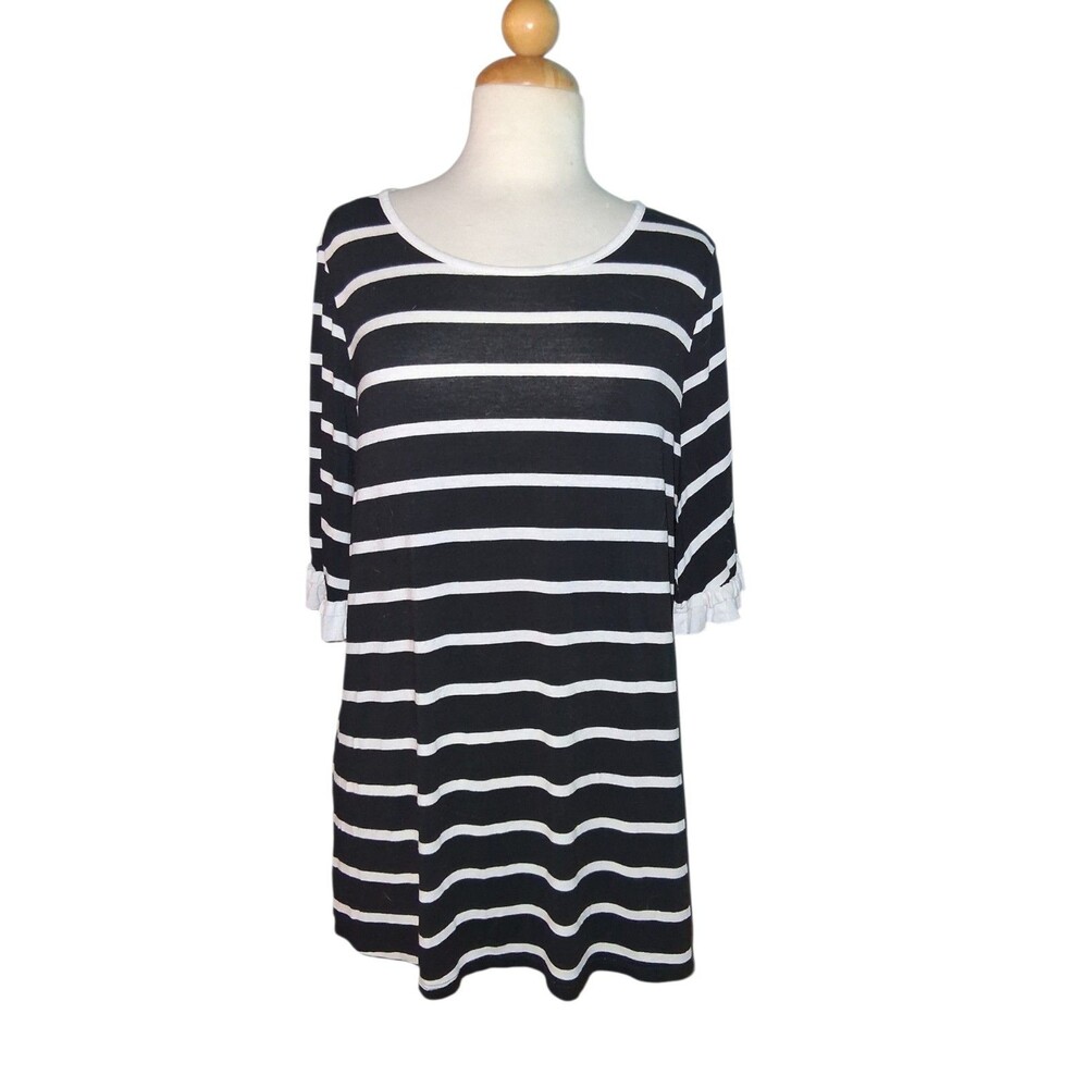 Soft Surroundings Women's Black White Striped Oversized Tunic Top Size Medium